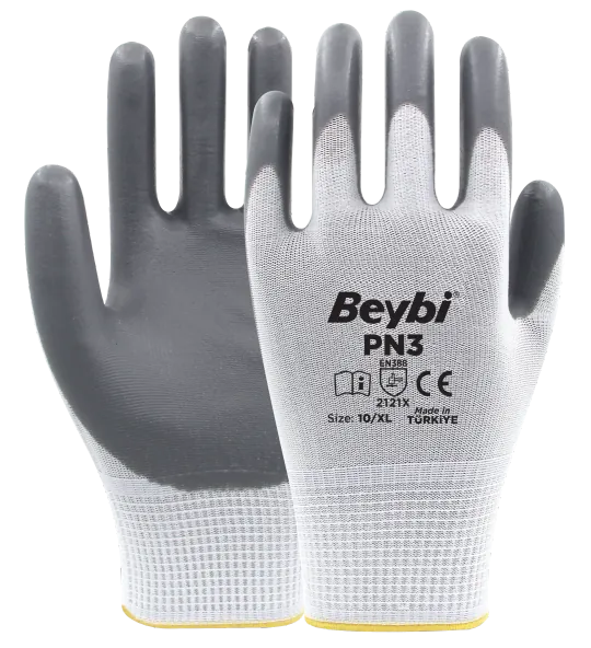 pn3 gri Beybi PN3 Polyester Örme Nitril Eldiven - Görsel 1