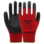 Beybi PN75 Kırmızı Polyester Örme Nitril Eldiven